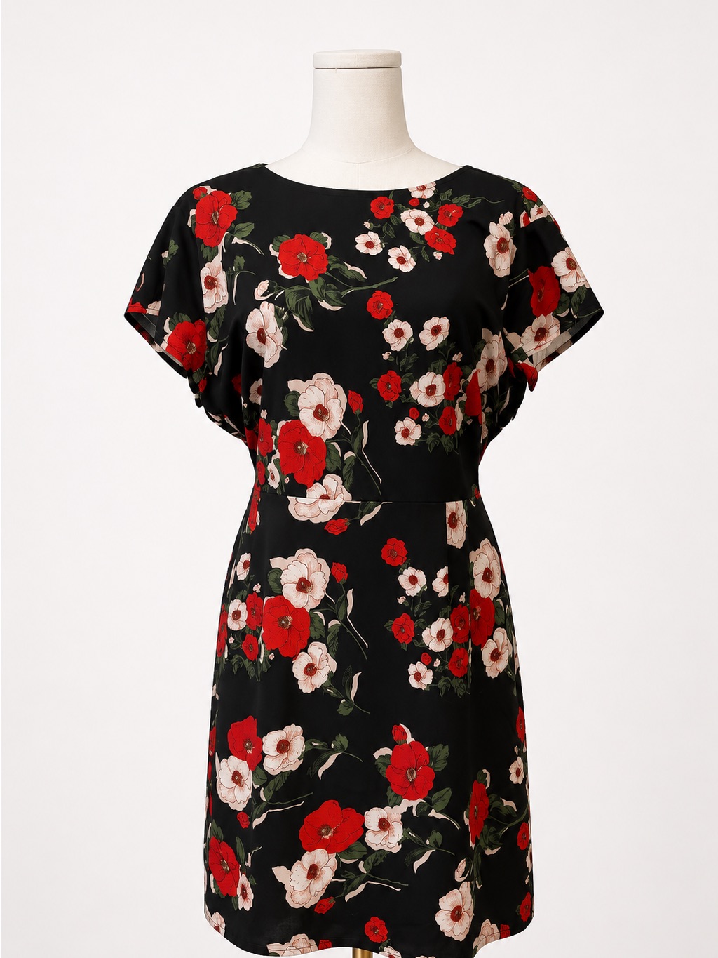 About Us - Addison Floral Mini Dress - Black, Red, Cream - Size Medium